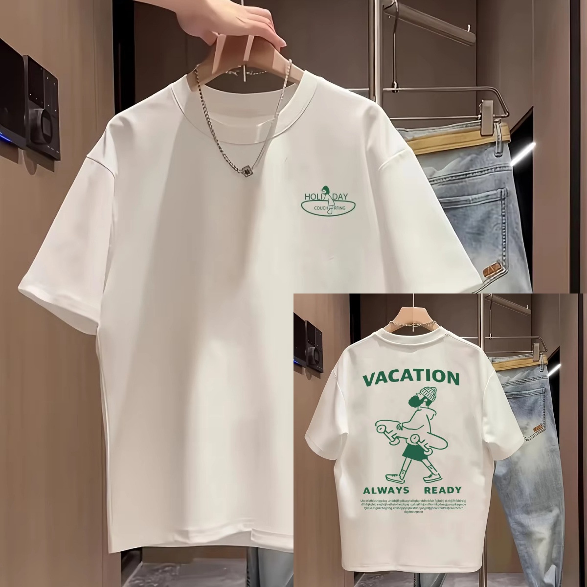 Streetwear Brand Slogans - Biała koszulka z nadrukiem figur i